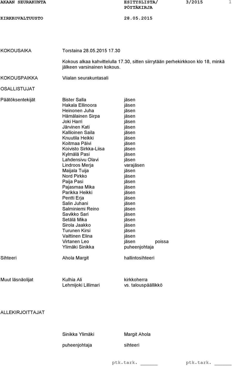 Koivisto Sirkka-Liisa Kylmälä Pasi Lahdensivu Olavi Lindroos Merja vara Maijala Tuija Nord Pirkko Paija Pasi Pajasmaa Mika Parikka Heikki Pentti Erja Salin Juhani Salminiemi Reino Savikko Sari Setälä