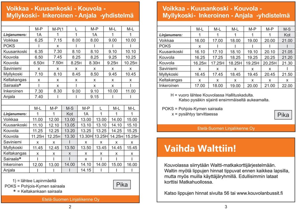 Katso pysäkin sijainti ensimmäiseltä aukeamalta. Kot.00.0.0.30.0.00 injanumero: Saviniemi Keltakangas Sairaala* nkeroinen Anjala M-.00.0..H..00.00.0..H. 3.00 Kot 3.00 3.0 3.0 3.30 3.0.00 A 3.00 3.0 3. 3.30H 3.