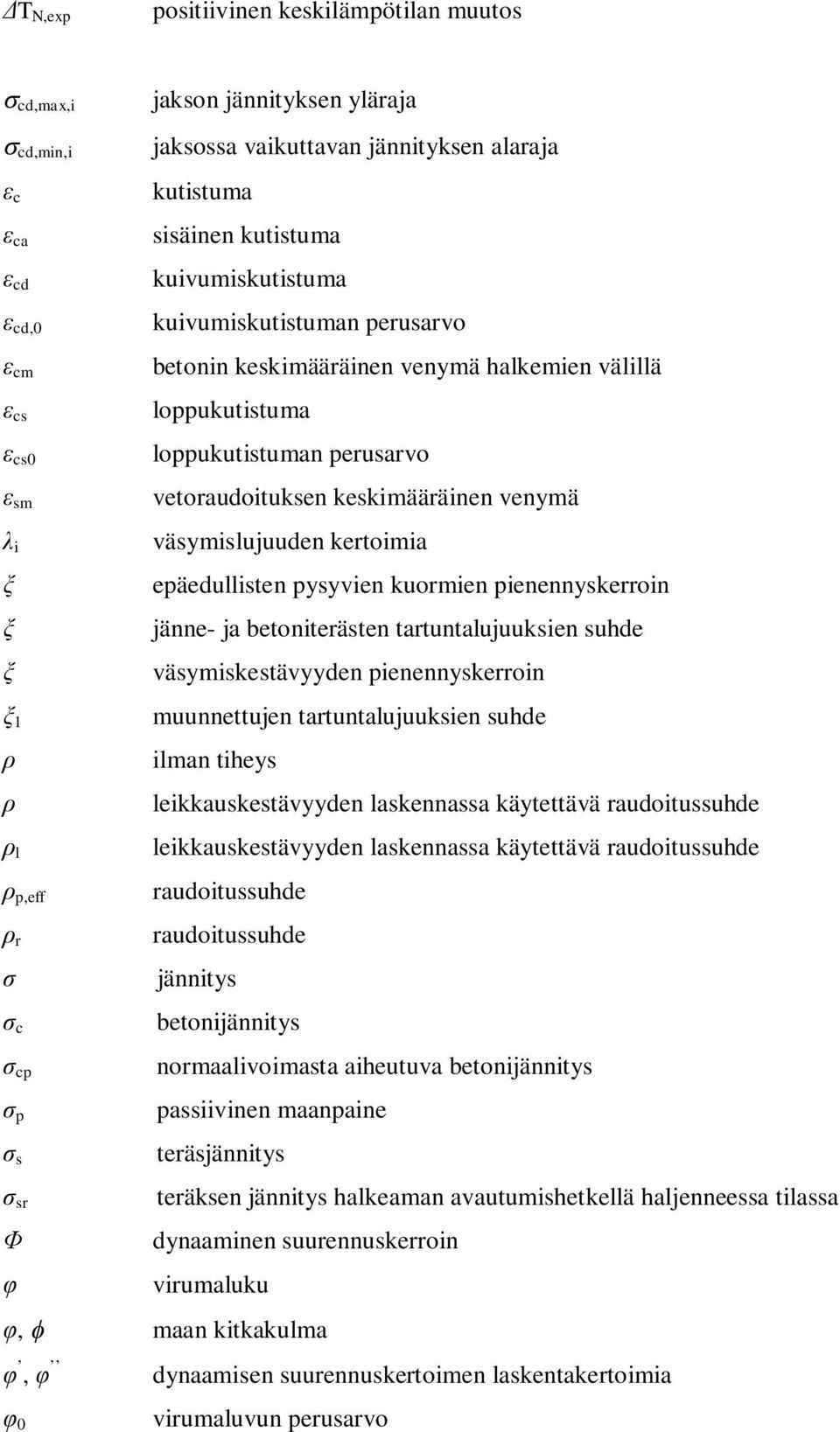 väsymislujuuden kertoimia epäedullisten pysyvien kuormien pienennyskerroin jänne- ja betoniterästen tartuntalujuuksien suhde väsymiskestävyyden pienennyskerroin muunnettujen tartuntalujuuksien suhde