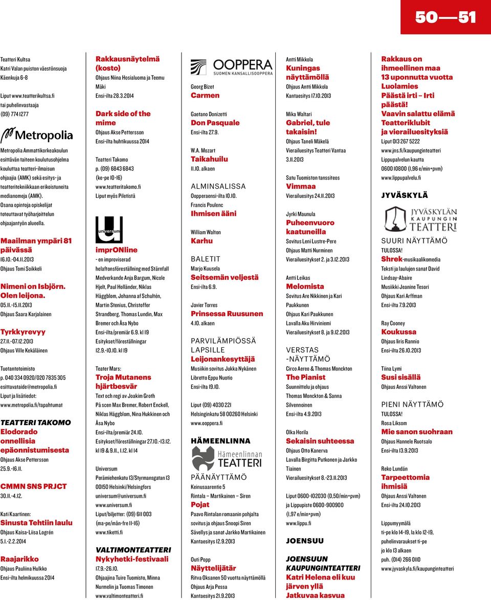 medianomeja (AMK). Osana opintoja opiskelijat toteuttavat työharjoittelun ohjaajantyön alueella. Maailman ympäri 81 päivässä 16.10.-04.11.2013 Ohjaus Tomi Soikkeli Nimeni on Isbjörn. Olen leijona. 05.