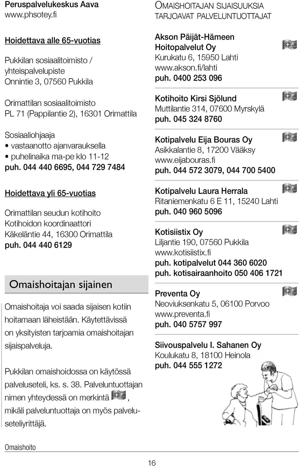 044 440 6695, 044 729 7484 Hoidettava yli 65-vuotias Orimattilan seudun kotihoito Kotihoidon koordinaattori Käkeläntie 44, 16300 Orimattila puh.