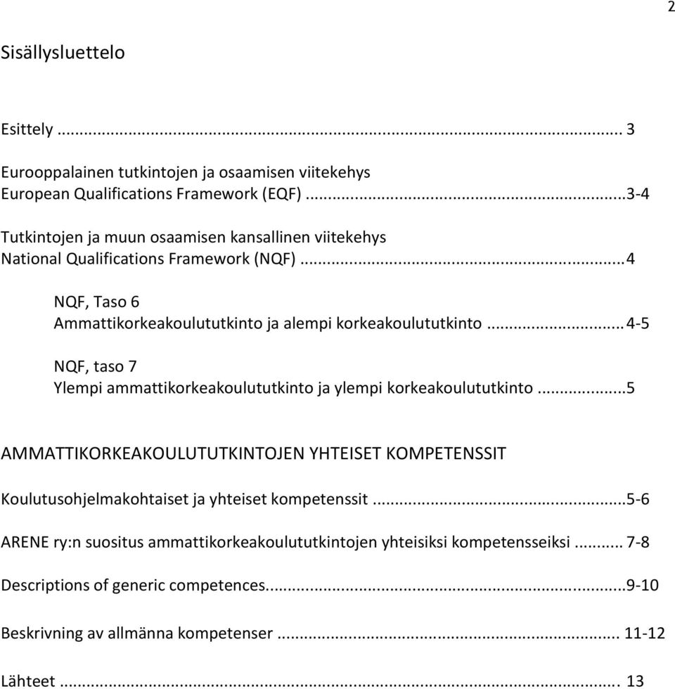 .. 4 NQF, Taso 6 Ammattikorkeakoulututkinto ja alempi korkeakoulututkinto... 4-5 NQF, taso 7 Ylempi ammattikorkeakoulututkinto ja ylempi korkeakoulututkinto.