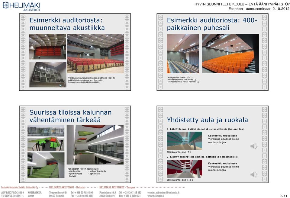 Heikki Helimäki Oy Kangasalan lukio (2012) Arkkitehtitoimisto Tilatakomo Oy Insinööritoimisto Heikki Helimäki Oy Suurissa tiloissa kaiunnan vähentäminen tärkeää Yhdistetty aula ja ruokala 1.