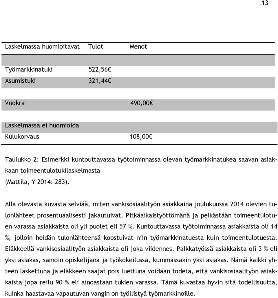 Alla olevasta kuvasta selviää, miten vankisosiaalityön asiakkaina joulukuussa 2014 olevien tulonlähteet prosentuaalisesti jakautuivat.