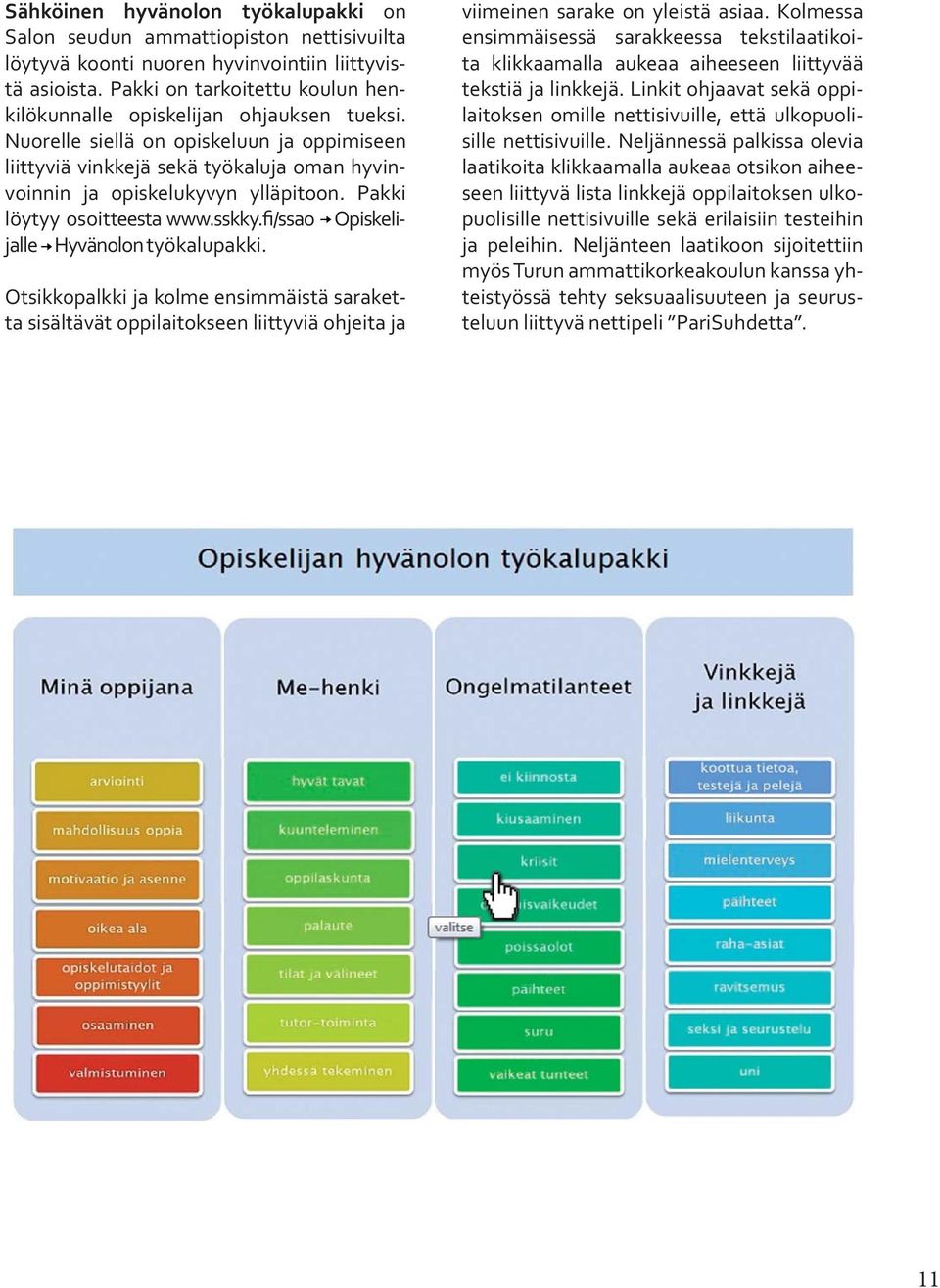 Pakki löytyy osoitteesta www.sskky.fi/ssao Opiskelijalle Hyvänolon työkalupakki.