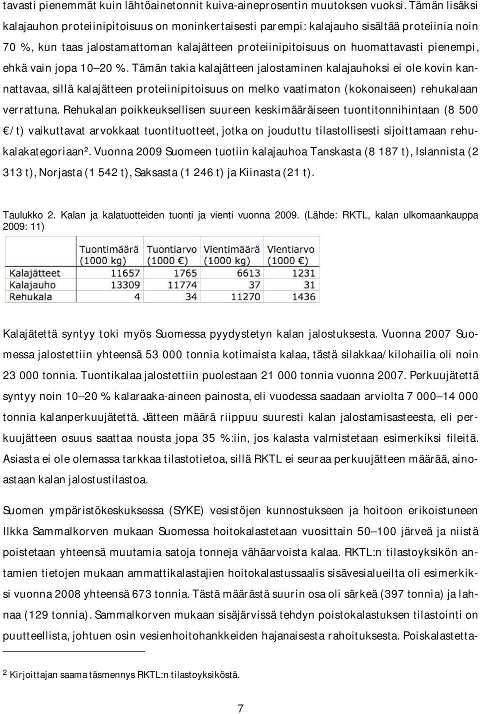 ehkä vain jopa 10 20 %. Tämän takia kalajätteen jalostaminen kalajauhoksi ei ole kovin kannattavaa, sillä kalajätteen proteiinipitoisuus on melko vaatimaton (kokonaiseen) rehukalaan verrattuna.