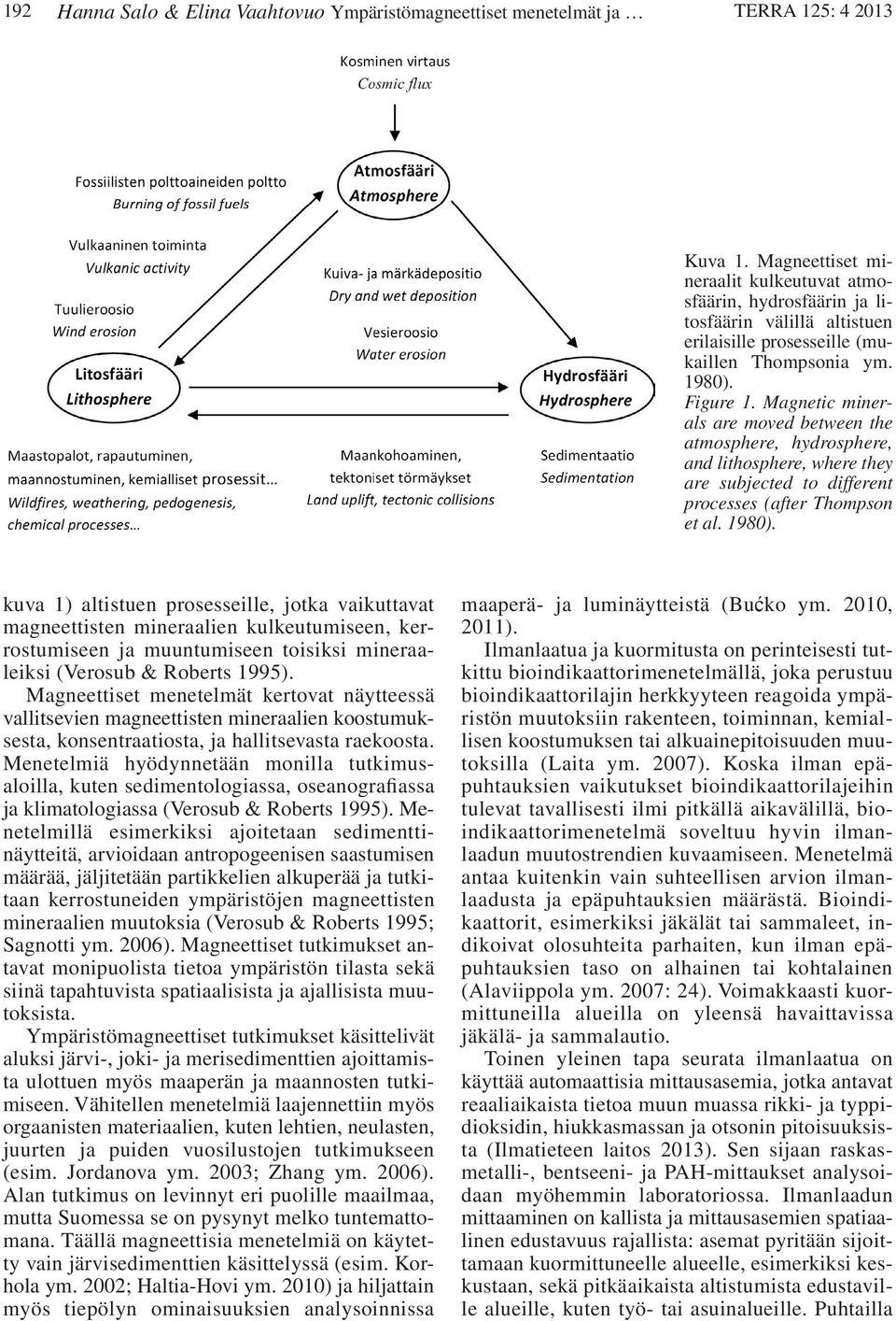 Magnetic minerals are moved between the atmosphere, hydrosphere, and lithosphere, where they are subjected to different processes (after Thompson et al. 1980).