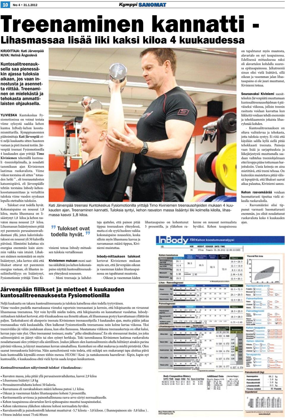 Kati Järvenpää treenasi Kuntokeskus Fysiomotionilla yrittäjä Timo Kiviniemen treenausohjeiden mukaan 4 kuukauden ajan. Treenaminen kannatti.