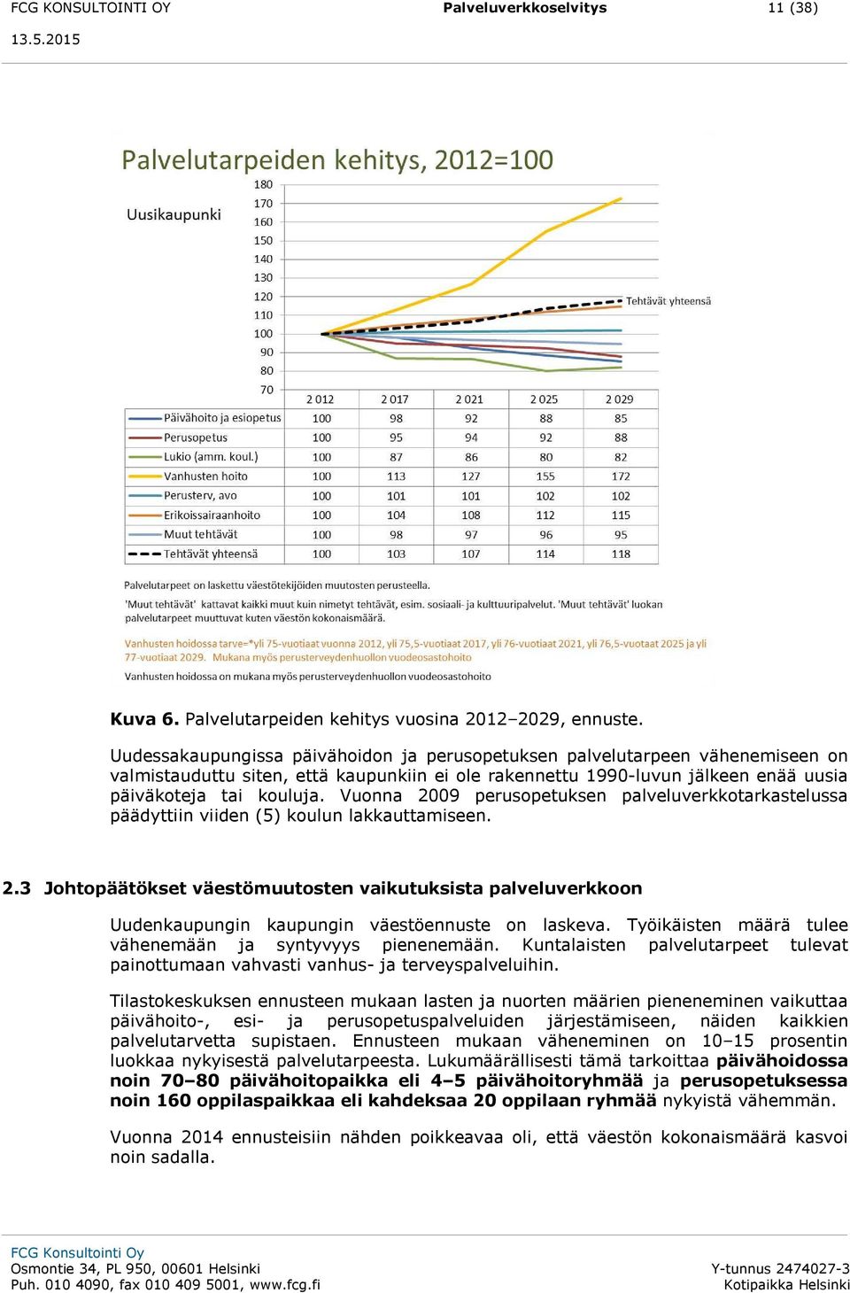 Vuonna 2009 perusopetuksen palveluverkkotarkastelussa päädyttiin viiden (5) koulun lakkauttamiseen. 2.3 Johtopäätökset väestömuutosten vaikutuksista palveluverkkoon Uudenkaupungin kaupungin väestöennuste on laskeva.