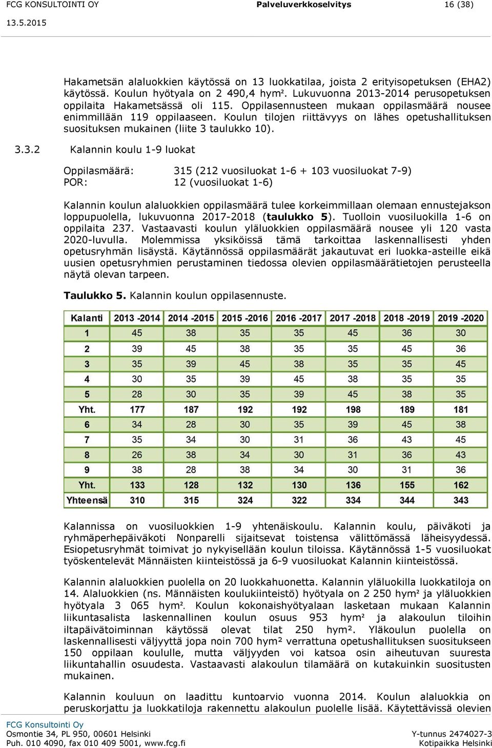 Koulun tilojen riittävyys on lähes opetushallituksen suosituksen mukainen (liite 3 