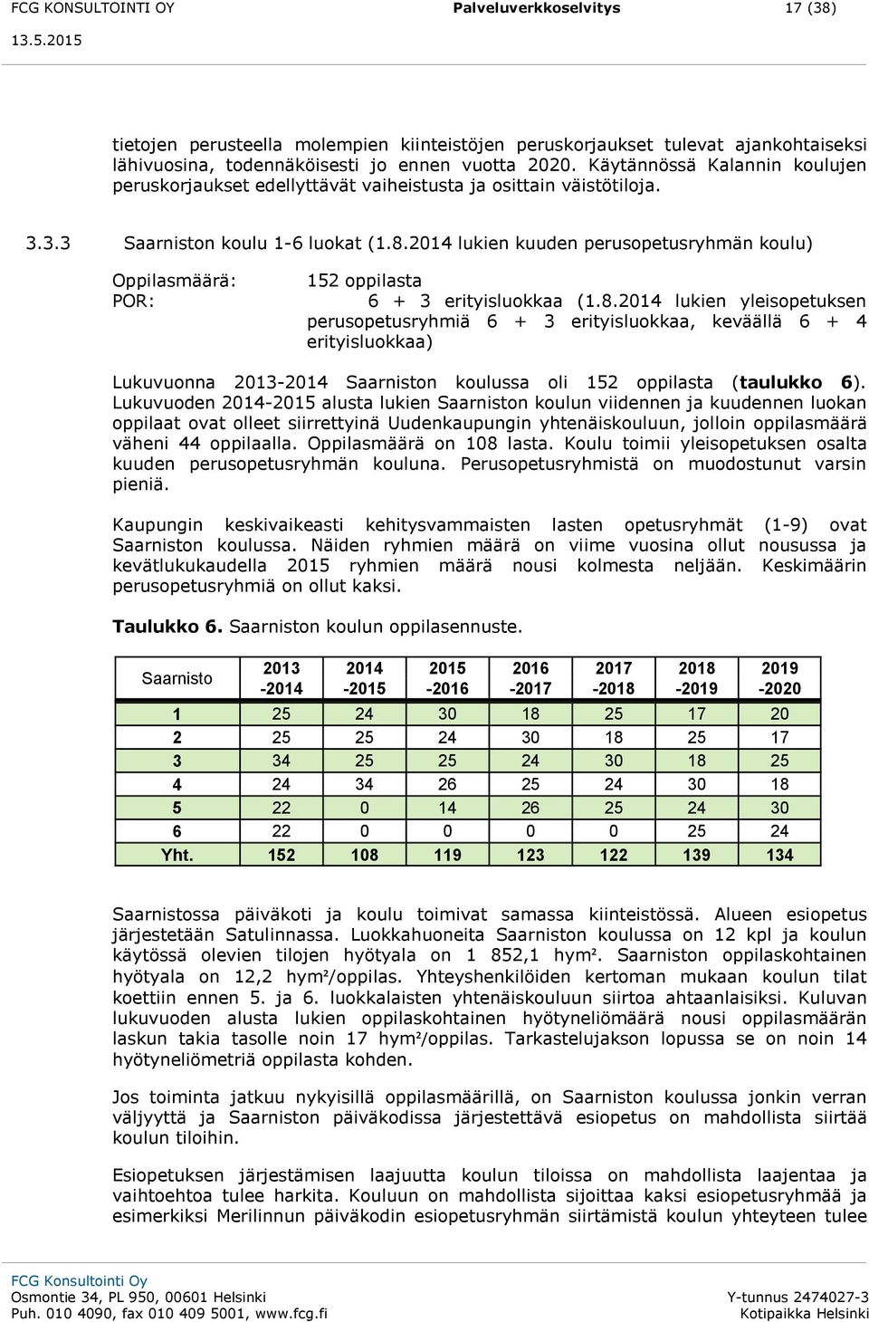 2014 lukien kuuden perusopetusryhmän koulu) Oppilasmäärä: POR: 152 oppilasta 6 + 3 erityisluokkaa (1.8.