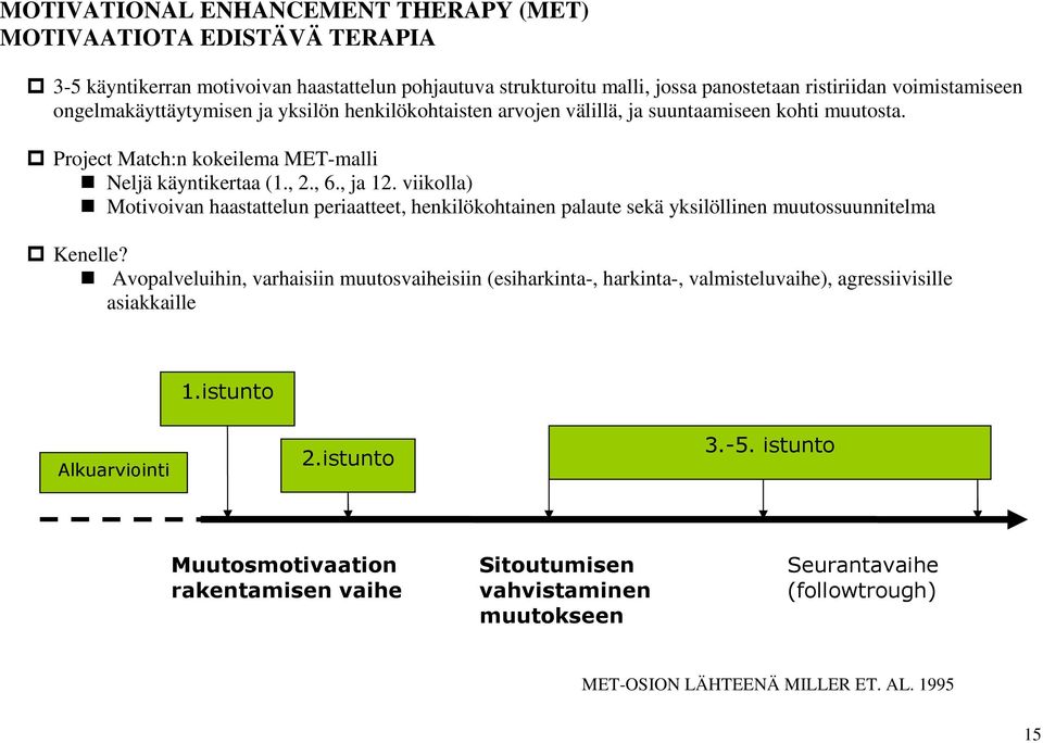 viikolla) Motivoivan haastattelun periaatteet, henkilökohtainen palaute sekä yksilöllinen muutossuunnitelma Kenelle?