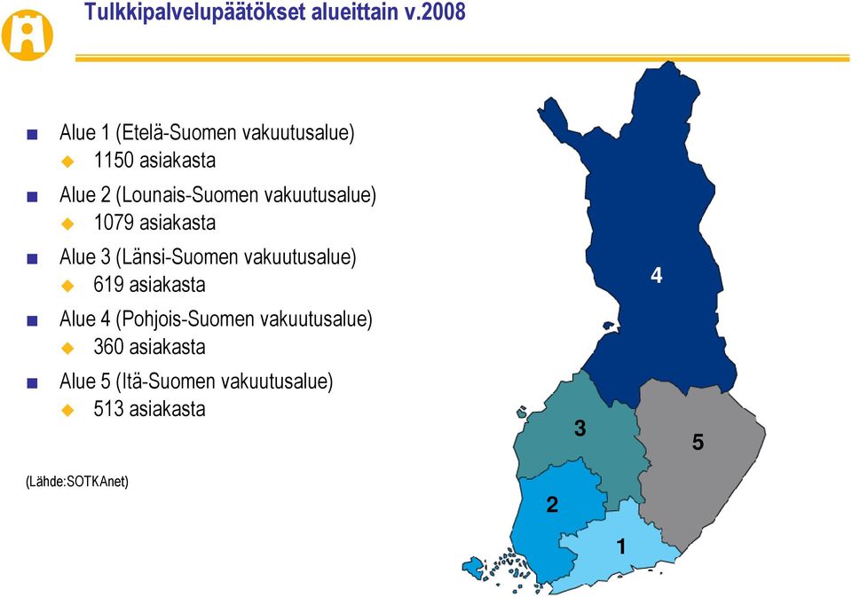 vakuutusalue) 1079 asiakasta Alue 3 (Länsi-Suomen vakuutusalue) 619 asiakasta