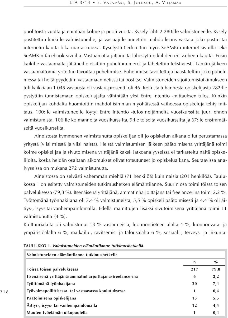 Kyselystä tiedotettiin myös SeAMKin internet-sivuilla sekä SeAMKin facebook-sivuilla. Vastaamatta jättäneitä lähestyttiin kahden eri vaiheen kautta.