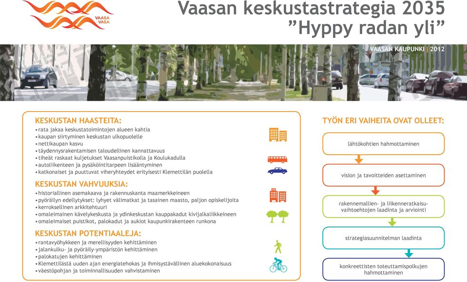 erityisesti Klemettilän puolella Keskustan vahvuuksia: historiallinen asemakaava ja rakennuskanta maamerkkeineen pyöräilyn edellytykset: lyhyet välimatkat ja tasainen maasto, paljon opiskelijoita