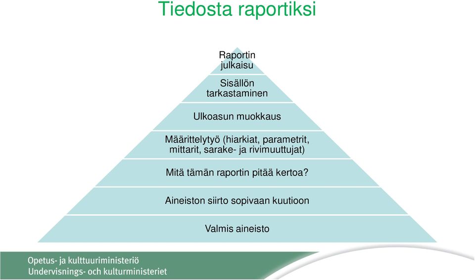 parametrit, mittarit, sarake- ja rivimuuttujat) Mitä tämän