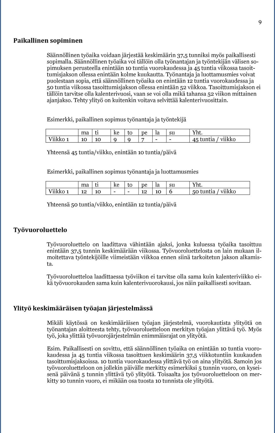 kuukautta. Työnantaja ja luottamusmies voivat puolestaan sopia, että säännöllinen työaika on enintään 12 tuntia vuorokaudessa ja 50 tuntia viikossa tasoittumisjakson ollessa enintään 52 viikkoa.