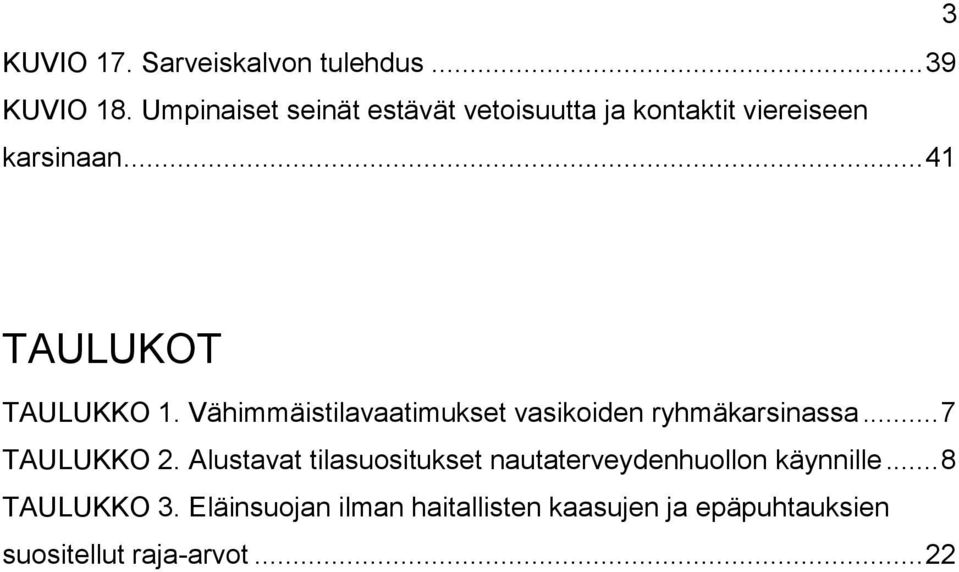 .. 41 TAULUKOT TAULUKKO 1. Vähimmäistilavaatimukset vasikoiden ryhmäkarsinassa... 7 TAULUKKO 2.