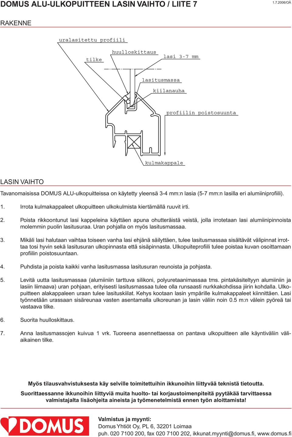 Mikäli lasi halutaan vaihtaa toiseen vanha lasi ehjänä säilyttäen, tulee lasitusmassaa sisältävät välipinnat irrottaa tosi hyvin sekä lasitusuran ulkopinnasta että sisäpinnasta.