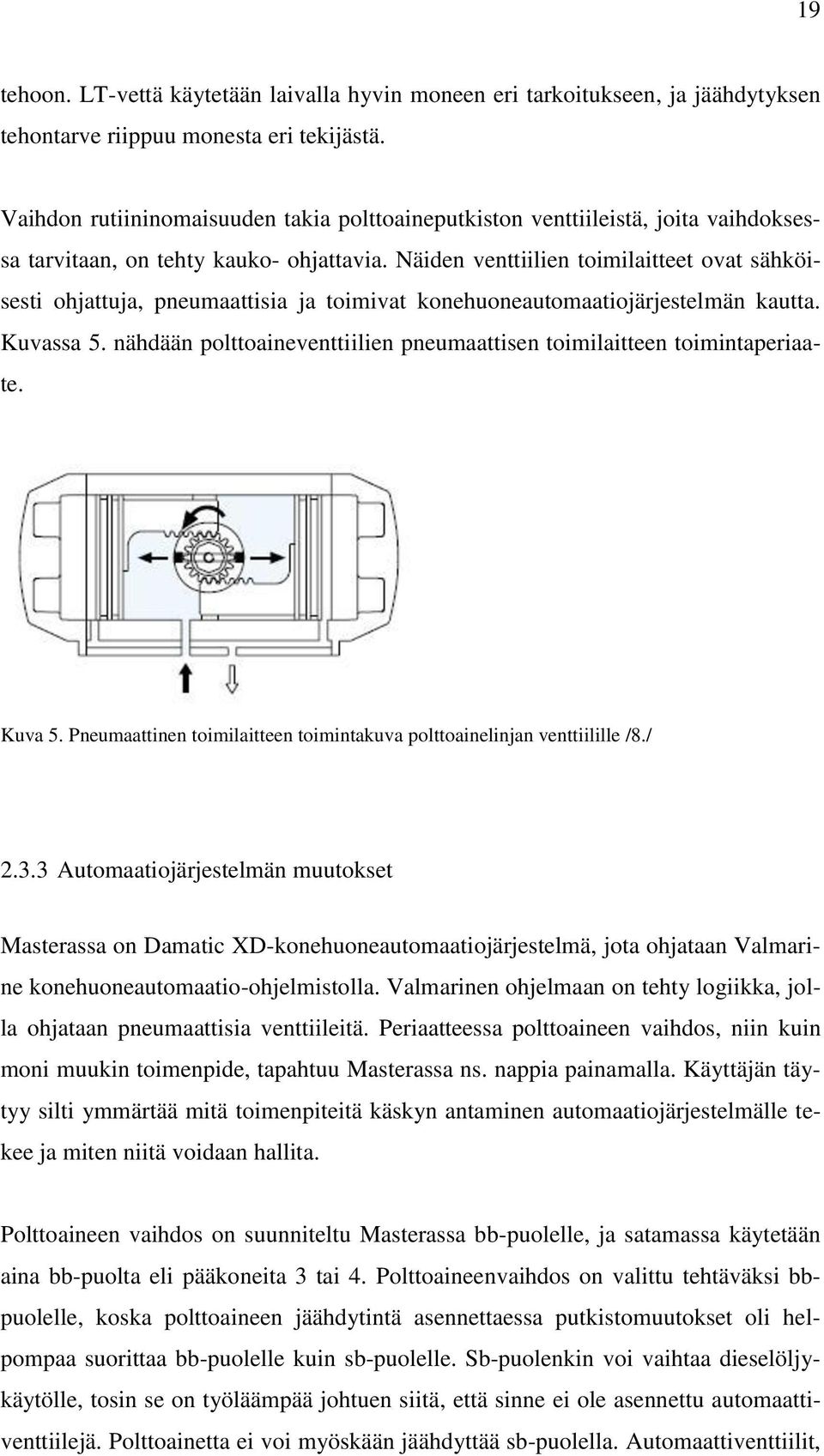 Näiden venttiilien toimilaitteet ovat sähköisesti ohjattuja, pneumaattisia ja toimivat konehuoneautomaatiojärjestelmän kautta. Kuvassa 5.