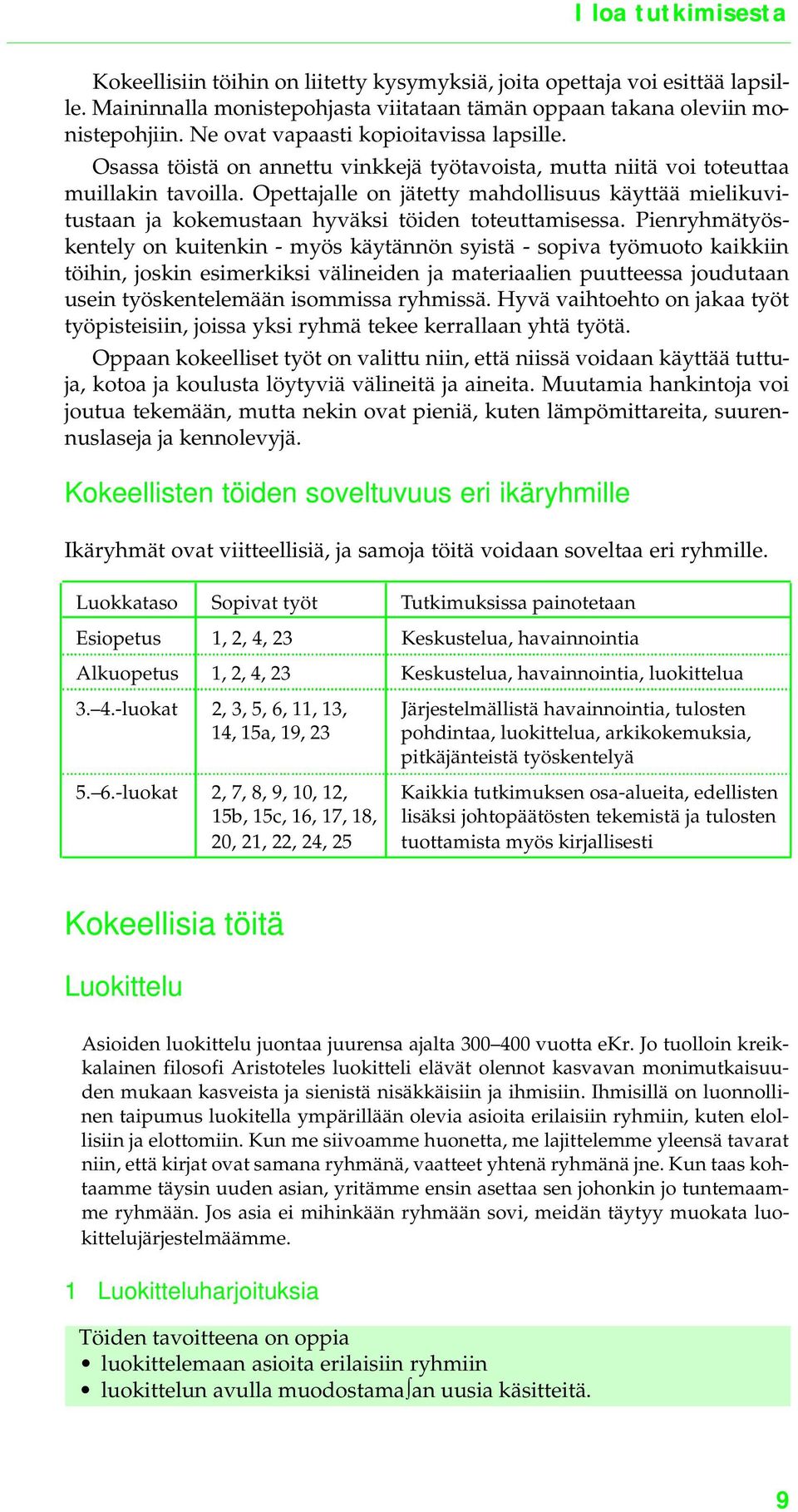 Opettajalle on jätetty mahdollisuus käyttää mielikuvitustaan ja kokemustaan hyväksi töiden toteuttamisessa.