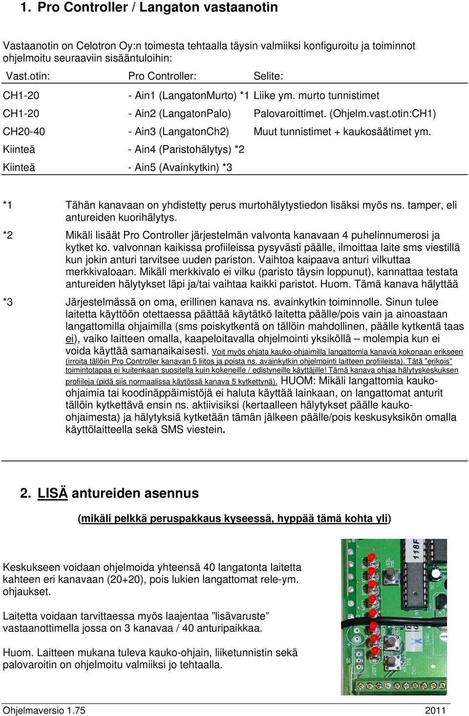 otin:CH1) CH20-40 - Ain3 (LangatonCh2) Muut tunnistimet + kaukosäätimet ym.