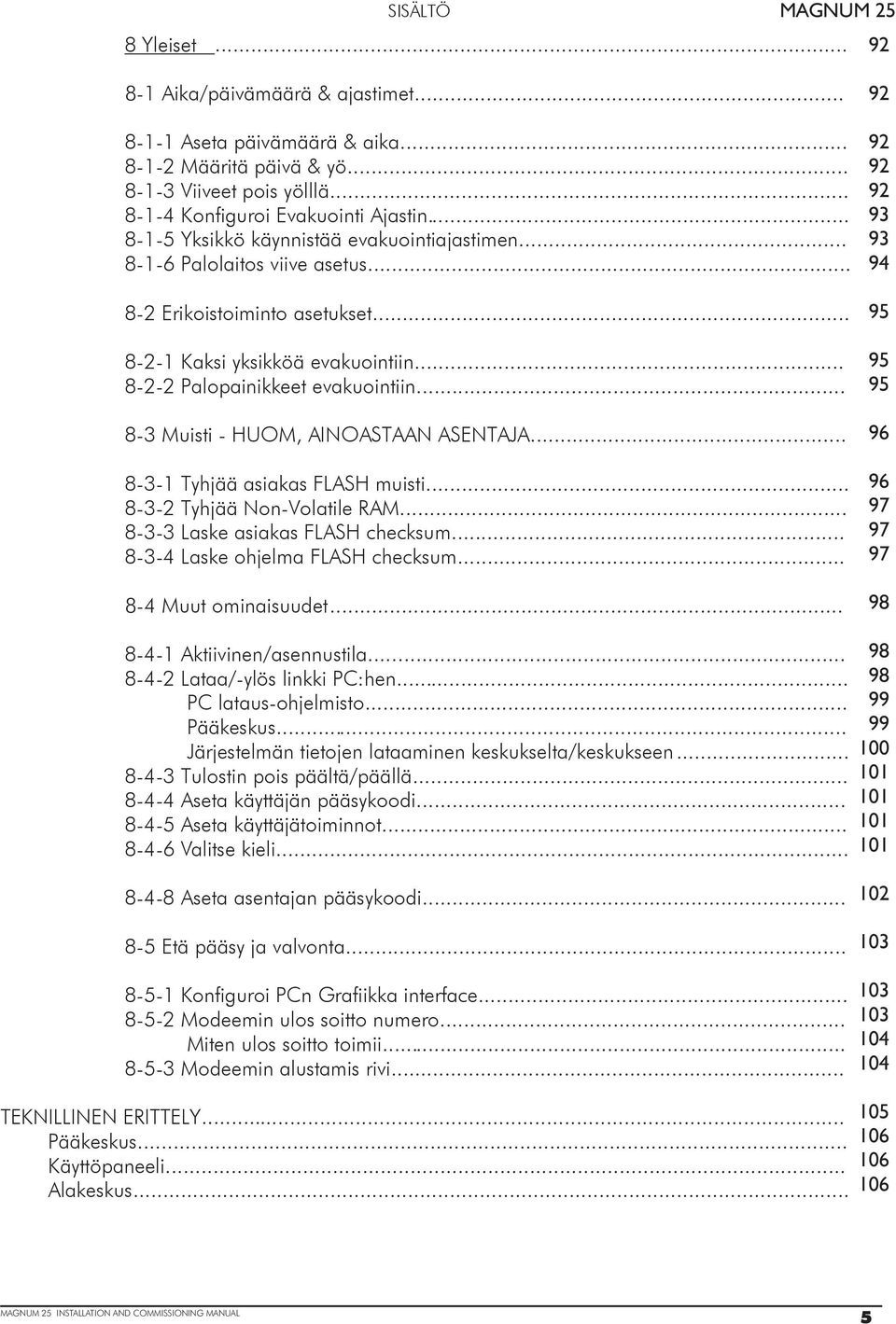 .. 8-3 Muisti - HUOM, AINOASTAAN ASENTAJA... 8-3-1 Tyhjää asiakas FLASH muisti... 8-3-2 Tyhjää Non-Volatile RAM... 8-3-3 Laske asiakas FLASH checksum... 8-3-4 Laske ohjelma FLASH checksum.