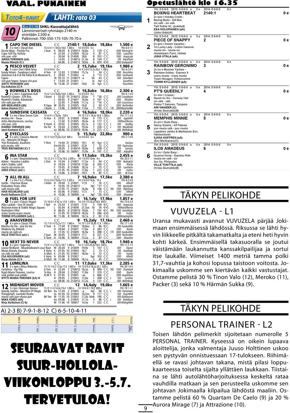 50 : 0 0-0-0 Yht: 0-- Docile Wajo - Florida Pro J Saar K 09.0 00/,a 9 C C 000 WinningChr Capo Talli Oy, Hollola H.0 00/9,a C C 000 LassicPoin vihr pun -vihr L 30.