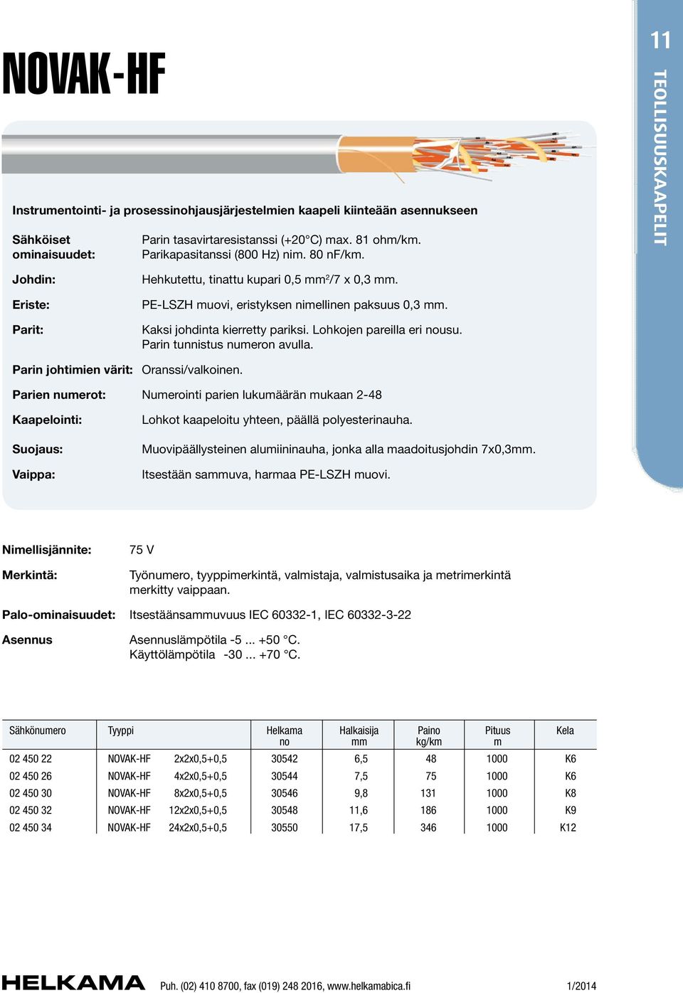 Parin tunnistus numeron avulla. Parin johtimien värit: Oranssi/valkoinen.