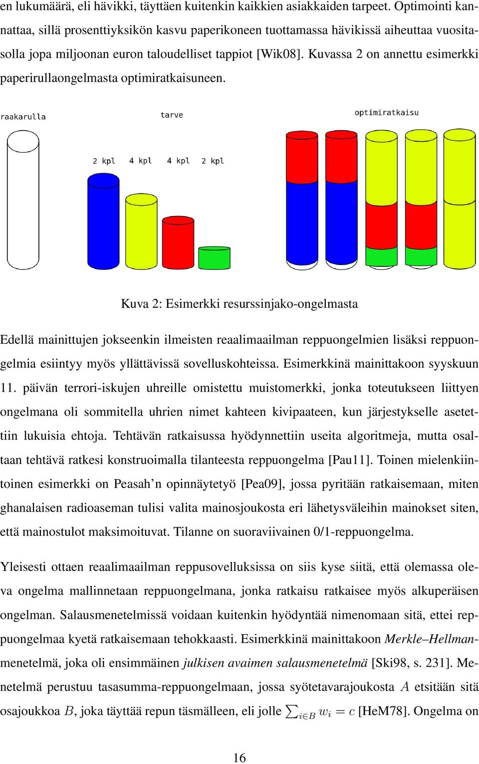 Kuvassa 2 on annettu esimerkki paperirullaongelmasta optimiratkaisuneen.