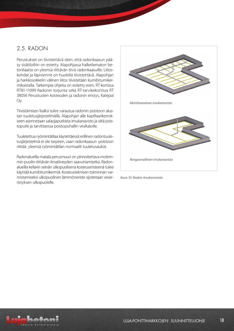 RT-kortissa RT81-11099 Radonin torjunta sekä RT-tarvikekortissa RT 38056 Perustusten kosteuden ja radonin eristys, Katepal Oy.