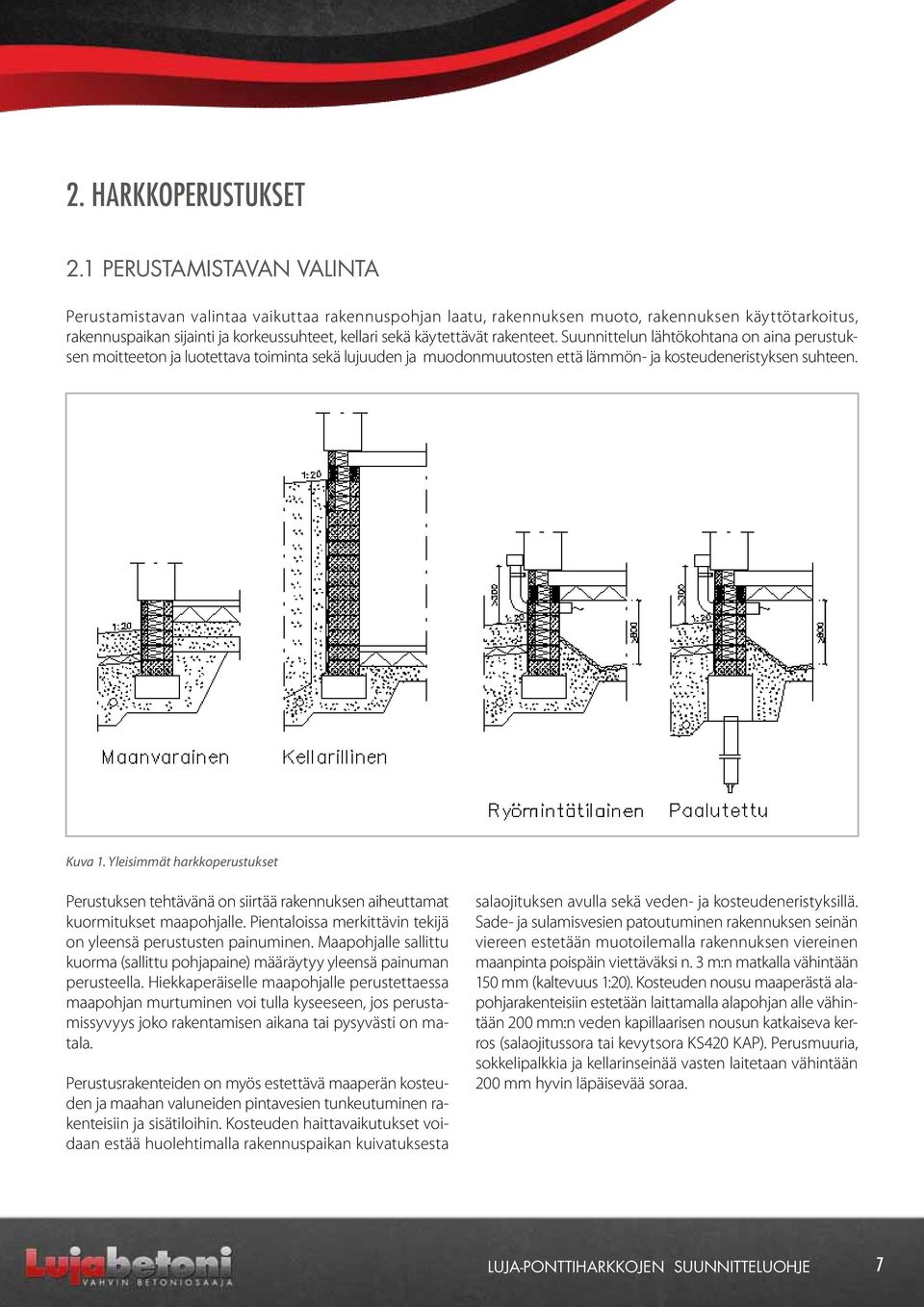 rakenteet. Suunnittelun lähtökohtana on aina perustuksen moitteeton ja luotettava toiminta sekä lujuuden ja muodonmuutosten että lämmön- ja kosteudeneristyksen suhteen. Kuva 1.