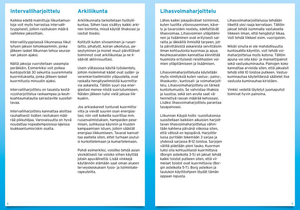 Esimerkiksi voit polkea kuntopyörää 30 sekuntia suuremmalla kuormituksella, jonka jälkeen lasket kuormitusta minuutin ajaksi.