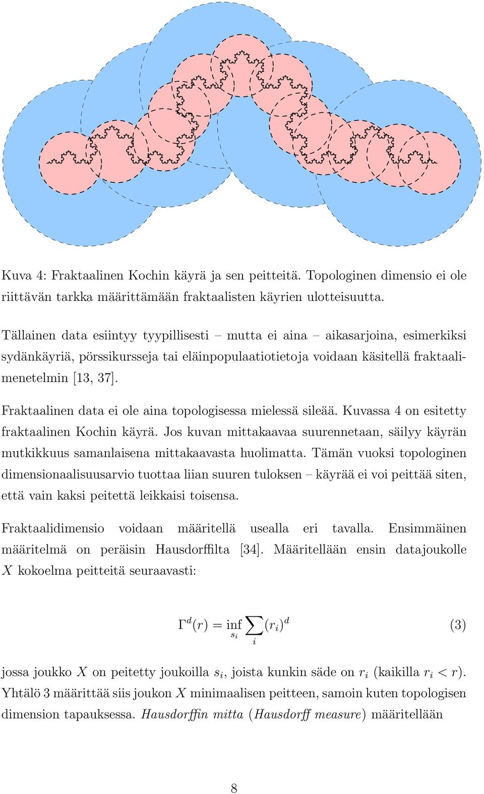 Fraktaalinen data ei ole aina topologisessa mielessä sileää. Kuvassa 4 on esitetty fraktaalinen Kochin käyrä.