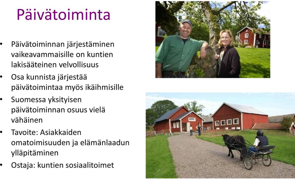 ikäihmisille Suomessa yksityisen päivätoiminnan.