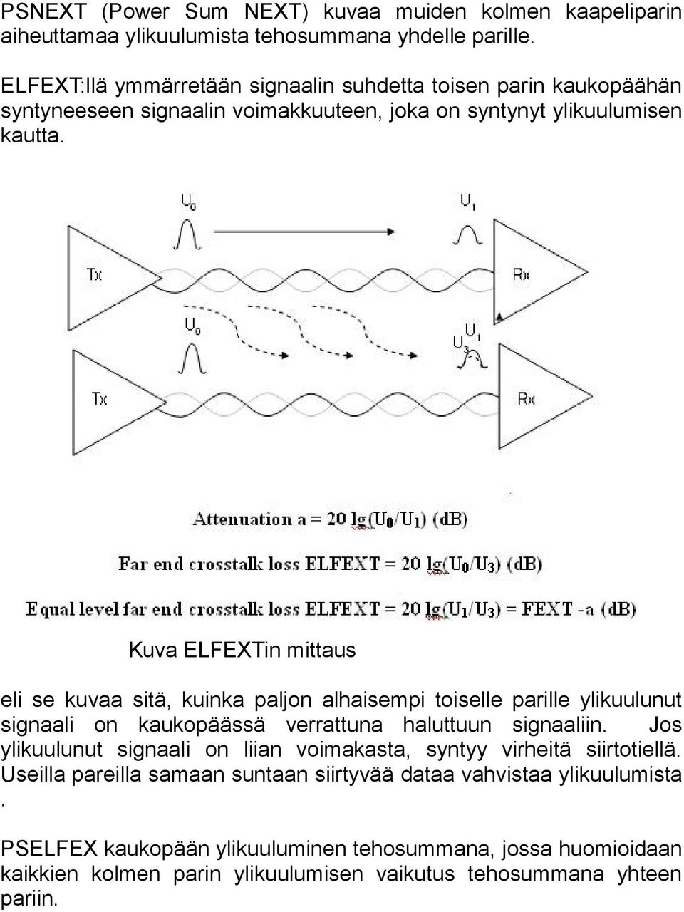 Kuva ELFEXTin mittaus eli se kuvaa sitä, kuinka paljon alhaisempi toiselle parille ylikuulunut signaali on kaukopäässä verrattuna haluttuun signaaliin.