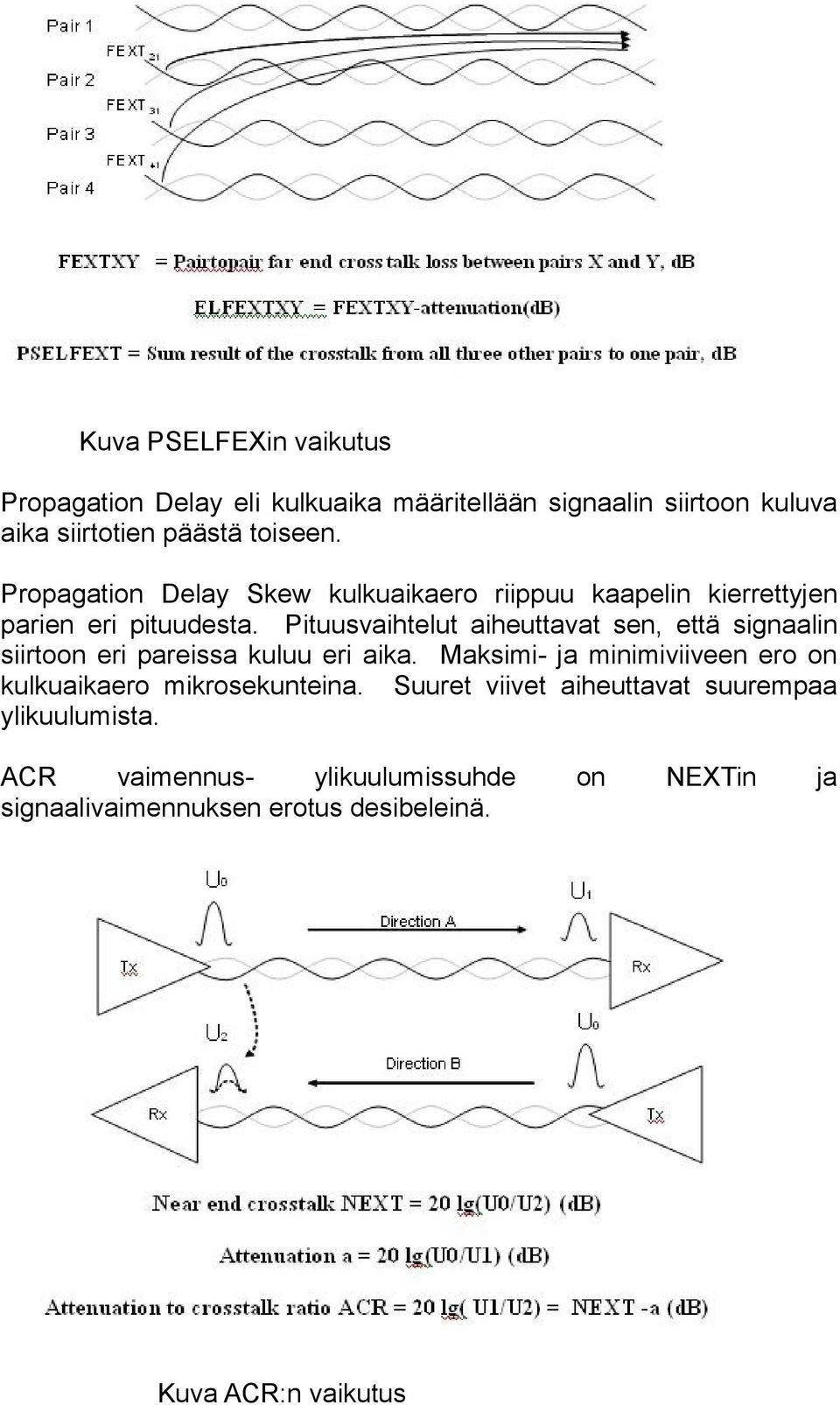Pituusvaihtelut aiheuttavat sen, että signaalin siirtoon eri pareissa kuluu eri aika.