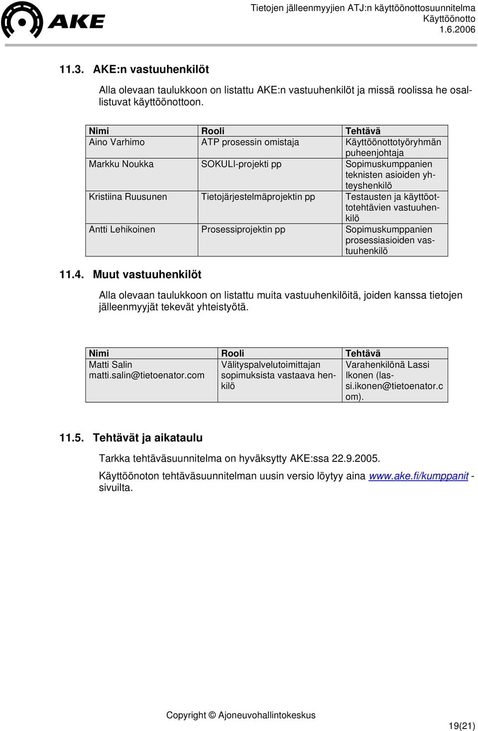 Tietojärjestelmäprojektin pp Testausten ja käyttöottotehtävien vastuuhenkilö Antti Lehikoinen Prosessiprojektin pp Sopimuskumppanien prosessiasioiden vastuuhenkilö 11.4.