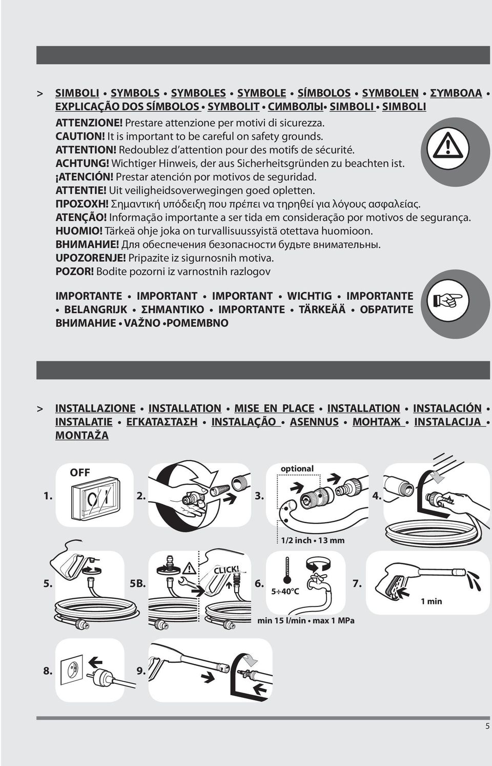 Prestar atención por motivos de seguridad. ATTENTIE! Uit veiligheidsoverwegingen goed opletten. ΠΡΟΣΟΧΗ! Σημαντική υπόδειξη που πρέπει να τηρηθεί για λόγους ασφαλείας. ATENÇÃO!