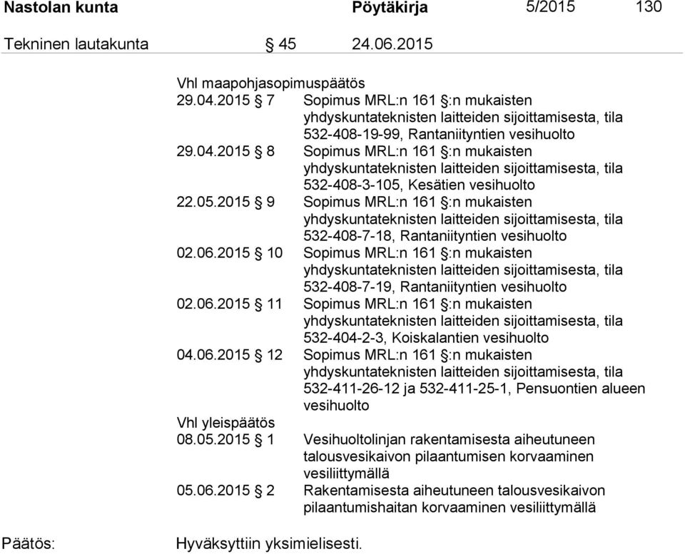 2015 8 Sopimus MRL:n 161 :n mukaisten yhdyskuntateknisten laitteiden sijoittamisesta, tila 532-408-3-105,