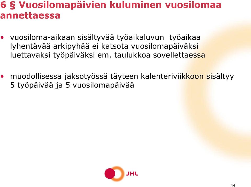 vuosilomapäiväksi luettavaksi työpäiväksi em.