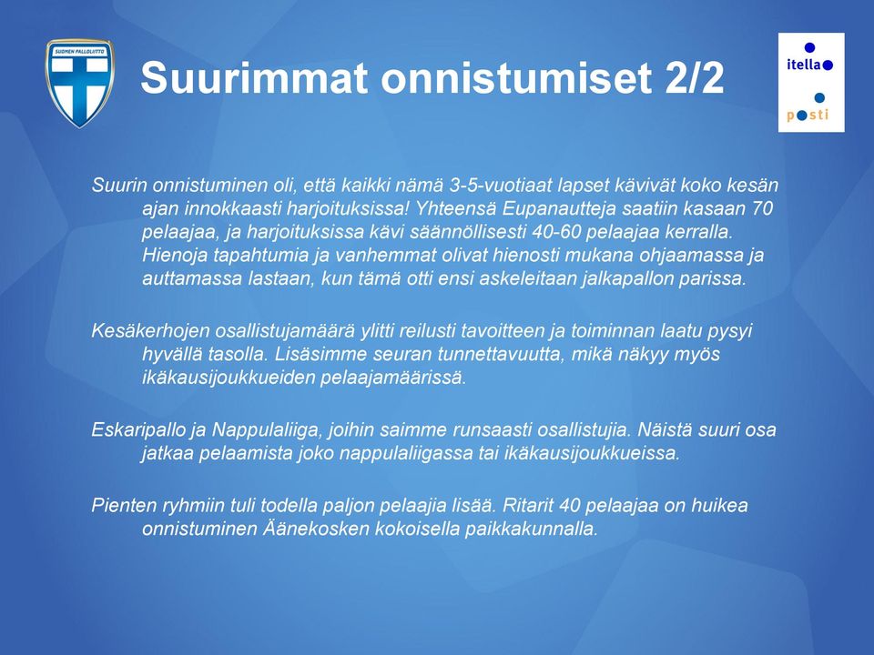 Hienoja tapahtumia ja vanhemmat olivat hienosti mukana ohjaamassa ja auttamassa lastaan, kun tämä otti ensi askeleitaan jalkapallon parissa.