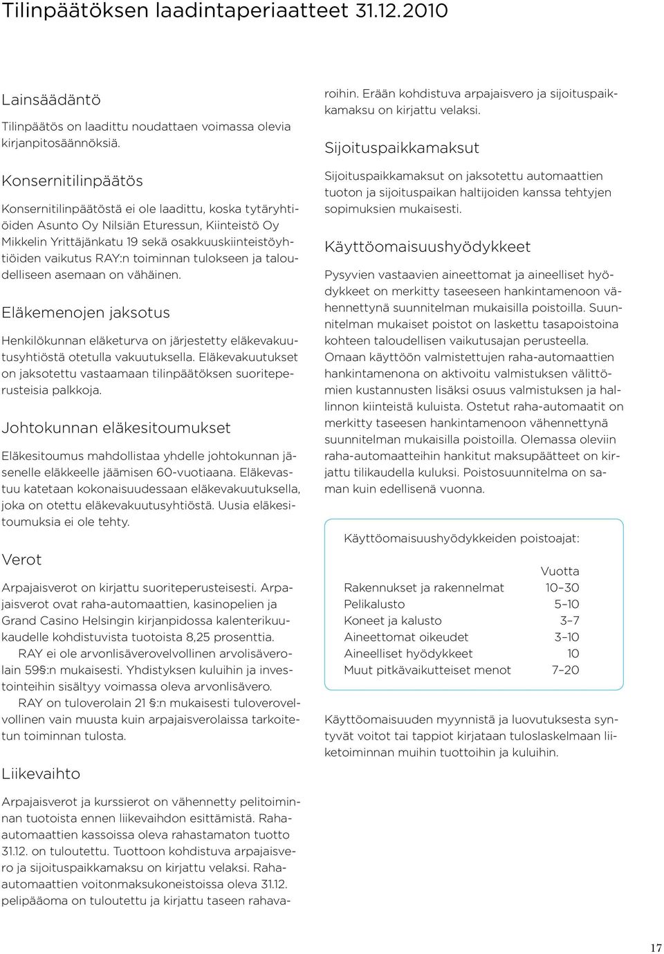 toiminnan tulokseen ja taloudelliseen asemaan on vähäinen. Eläkemenojen jaksotus Henkilökunnan eläketurva on järjestetty eläkevakuutusyhtiöstä otetulla vakuutuksella.