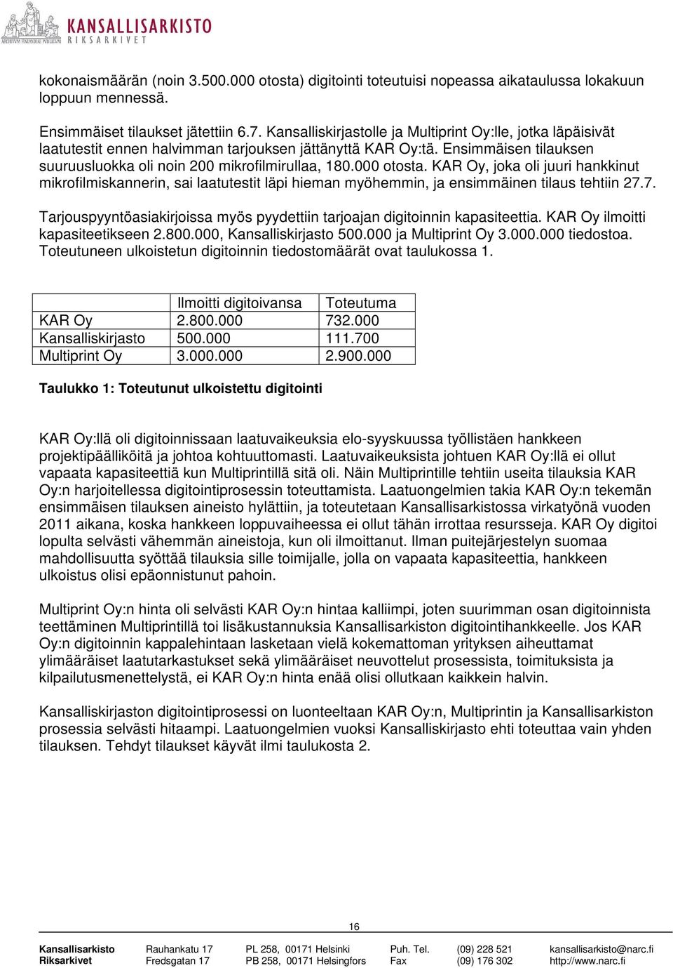 000 otosta. KAR Oy, joka oli juuri hankkinut mikrofilmiskannerin, sai laatutestit läpi hieman myöhemmin, ja ensimmäinen tilaus tehtiin 27.