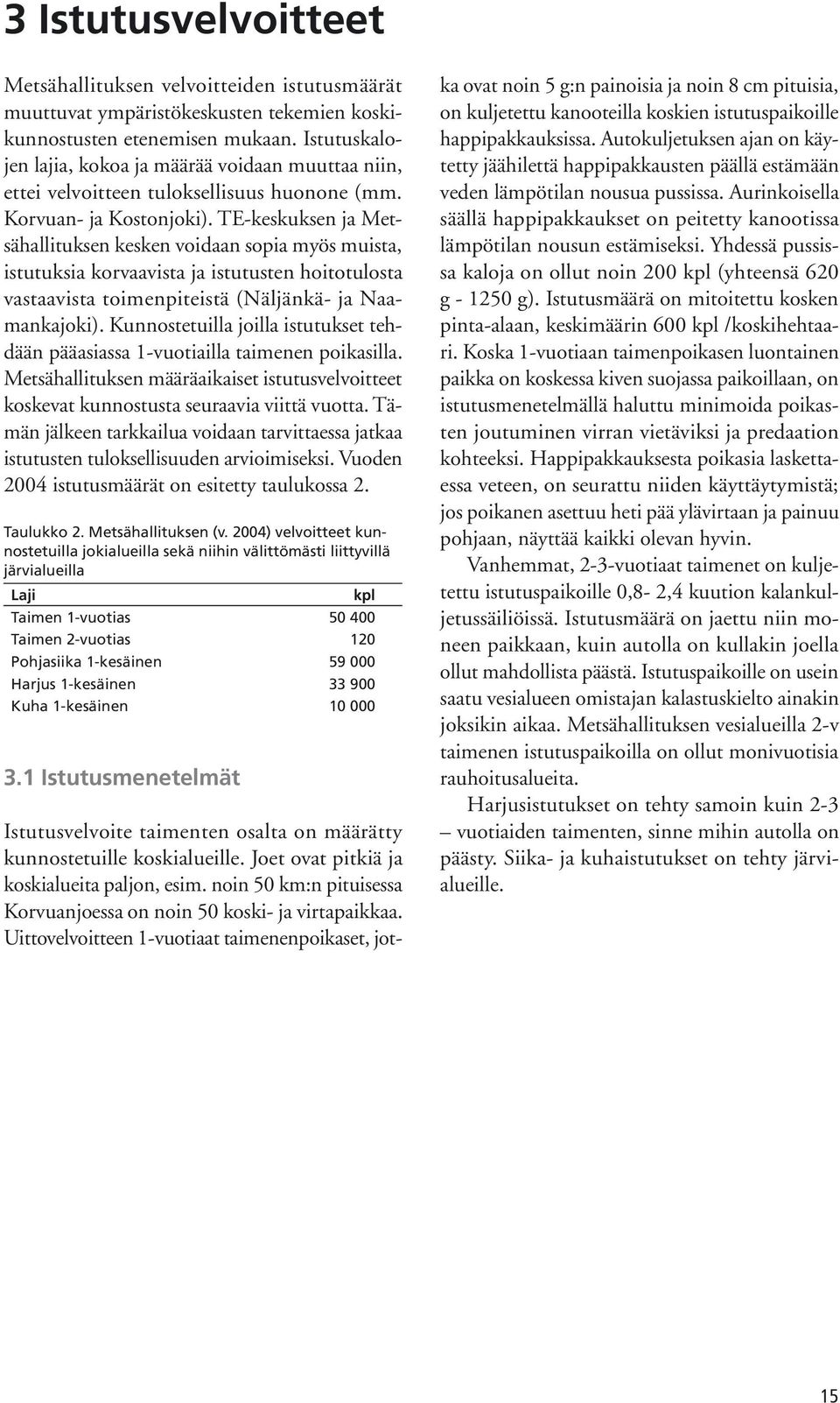 TE-keskuksen ja Metsähallituksen kesken voidaan sopia myös muista, istutuksia korvaavista ja istutusten hoitotulosta vastaavista toimenpiteistä (Näljänkä- ja Naamankajoki).