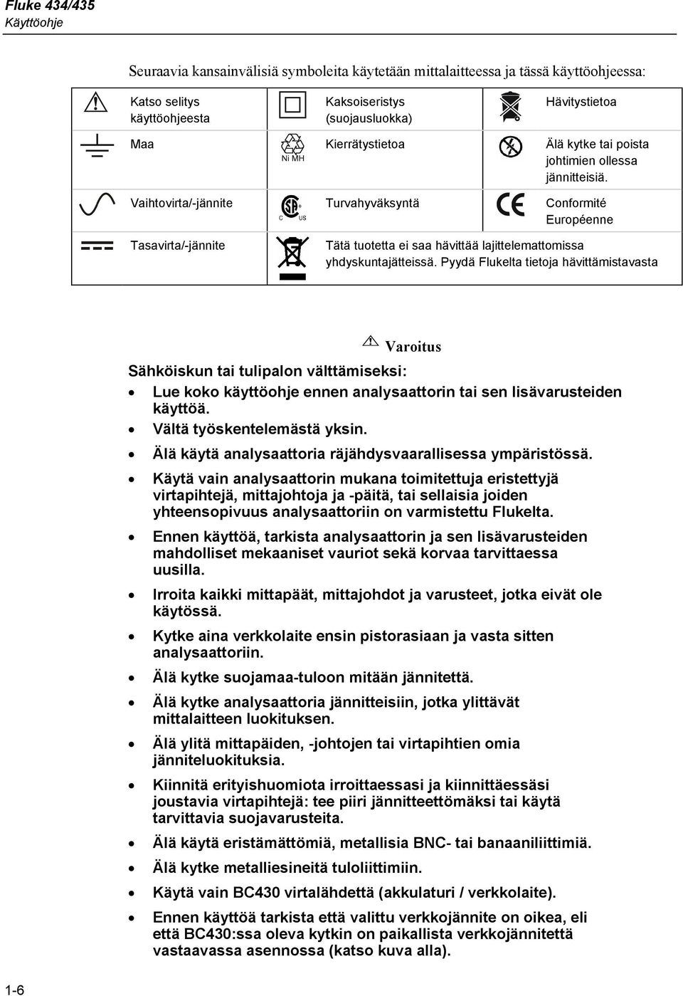 Vaihtovirta/-jännite Turvahyväksyntä Conformité Européenne Tasavirta/-jännite Tätä tuotetta ei saa hävittää lajittelemattomissa yhdyskuntajätteissä.