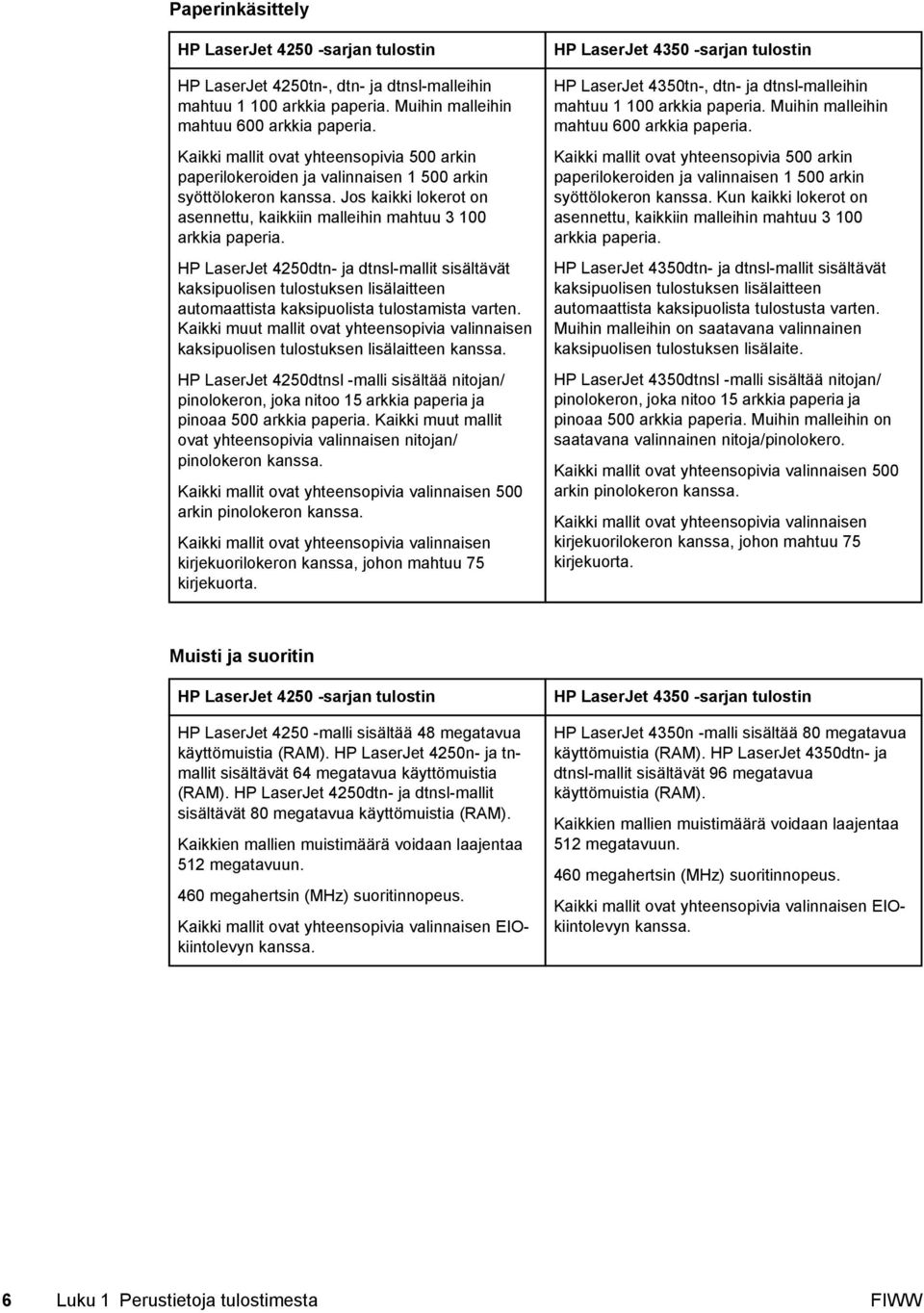 HP LaserJet 4250dtn- ja dtnsl-mallit sisältävät kaksipuolisen tulostuksen lisälaitteen automaattista kaksipuolista tulostamista varten.