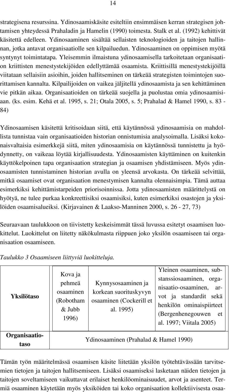 Yleisemmin ilmaistuna ydinosaamisella tarkoitetaan organisaation kriittisten menestystekijöiden edellyttämää osaamista.