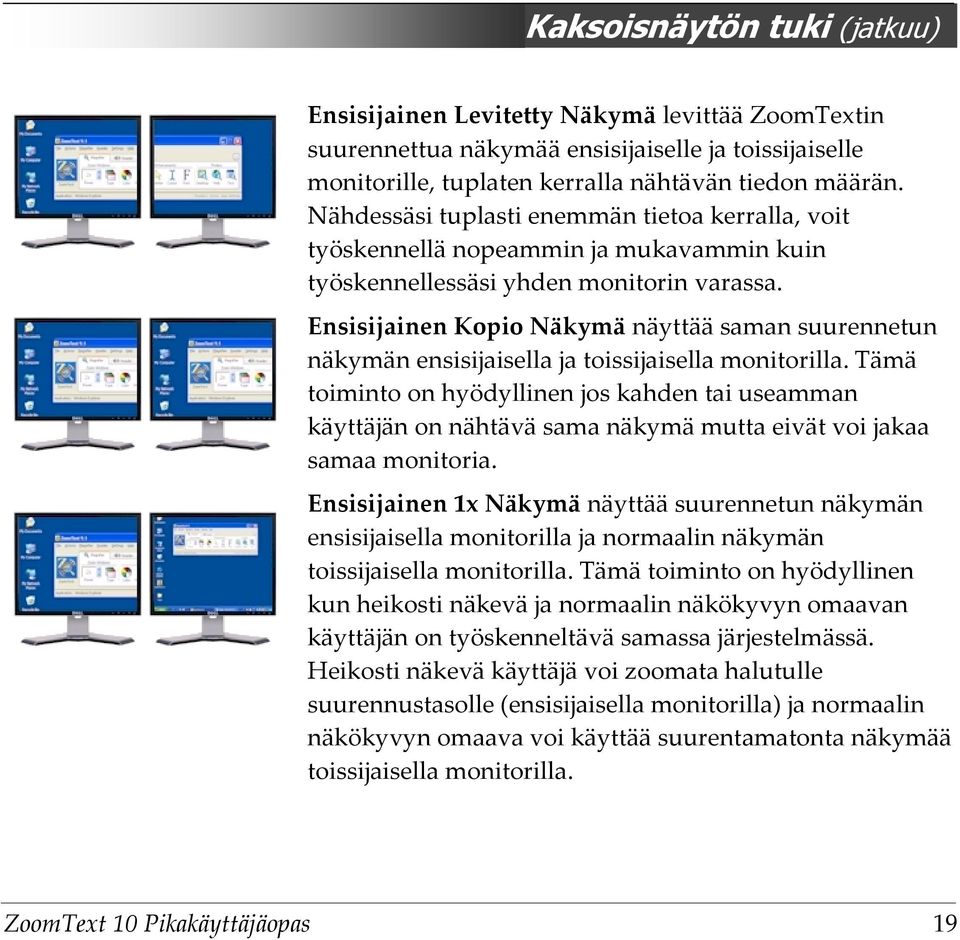 Ensisijainen Kopio Näkymä näyttää saman suurennetun näkymän ensisijaisella ja toissijaisella monitorilla.