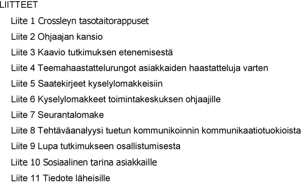 Kyselylomakkeet toimintakeskuksen ohjaajille Liite 7 Seurantalomake Liite 8 Tehtäväanalyysi tuetun kommunikoinnin